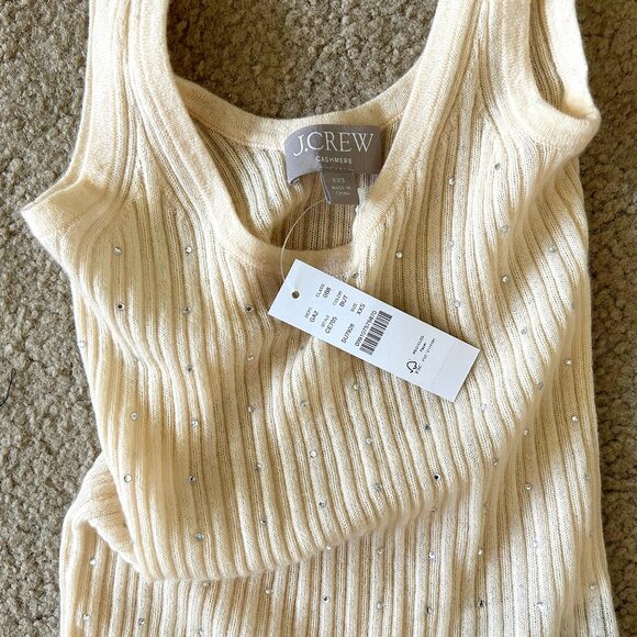 J Crew Featherweight Cashmere Rhinestone Tank Nude Buttercream Holiday XXS 0 - Picture 2 of 3